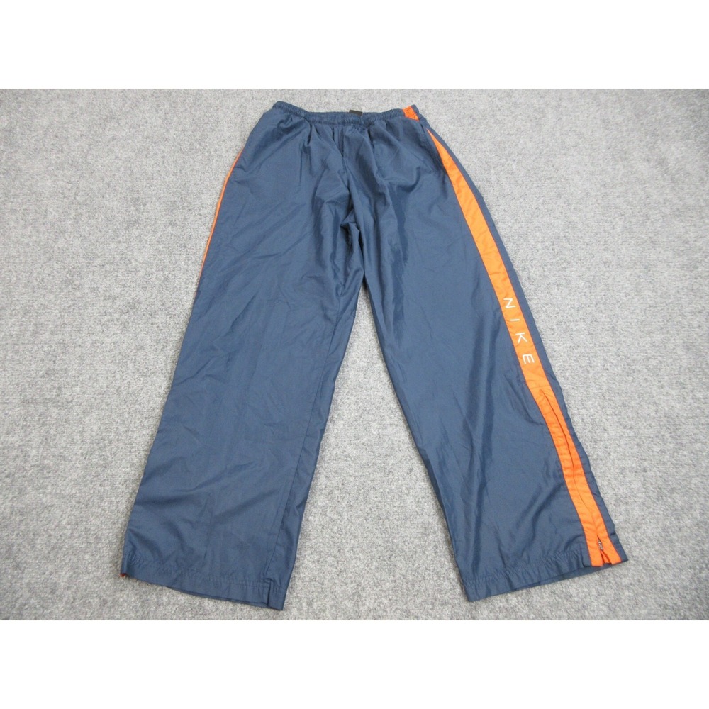 Vintage Nike Track Pants Mens L Blue Orange Stripe Zip Ankle Lined Elastic Waist